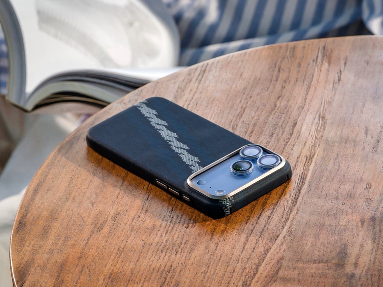 The case on a wooden table