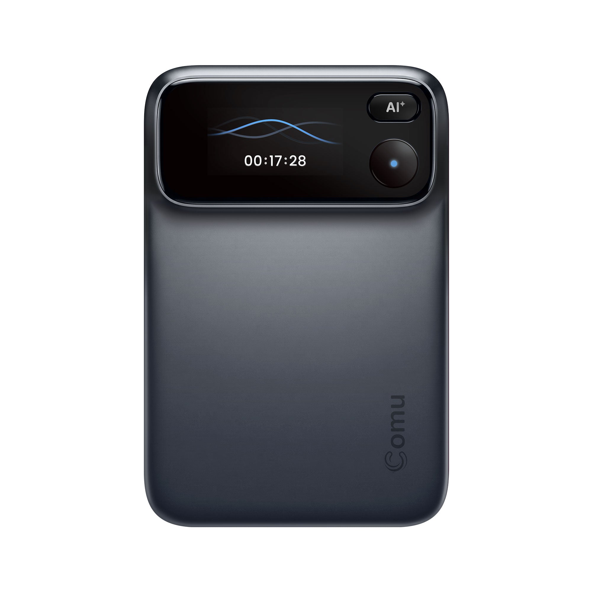 Comu Action Pro in black, front view, display showing recording waveform