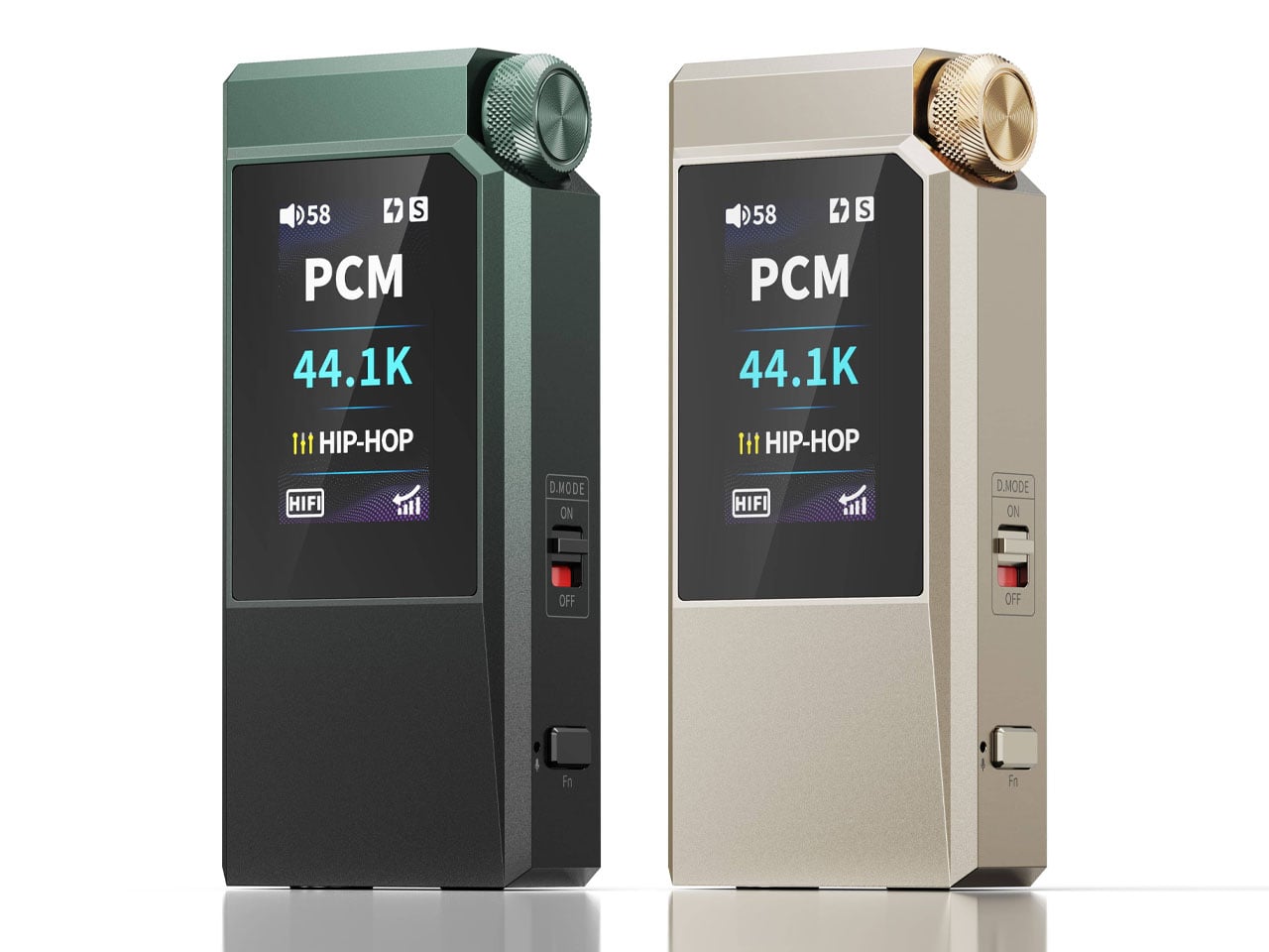 FiiO QX11 메인 이미지, 골드와 그린 두 가지 컬러