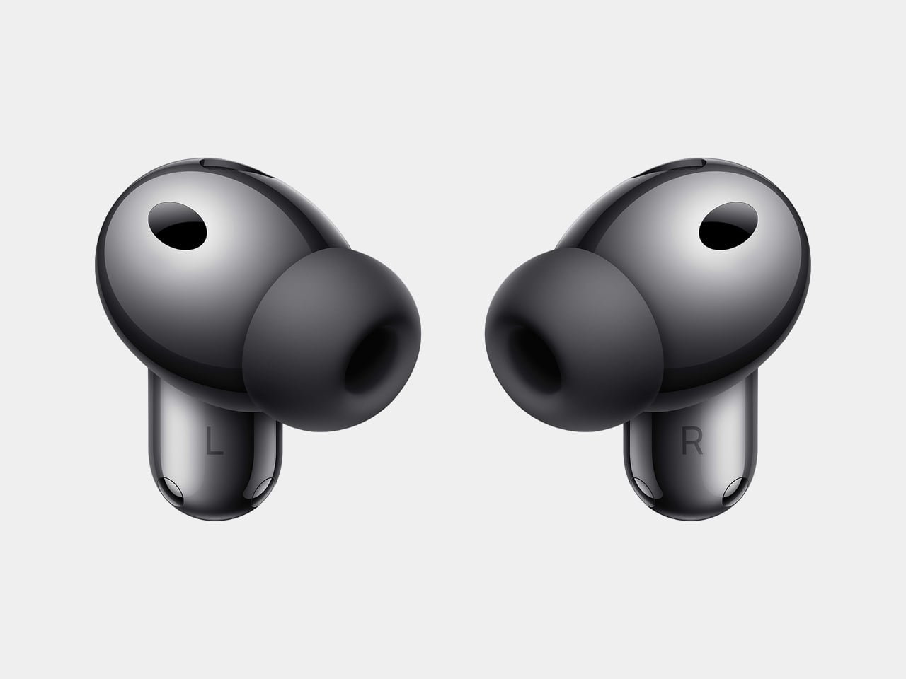 Huawei FreeBuds Neo 이어버드 클로즈업, 검정 컬러 좌우 한 쌍