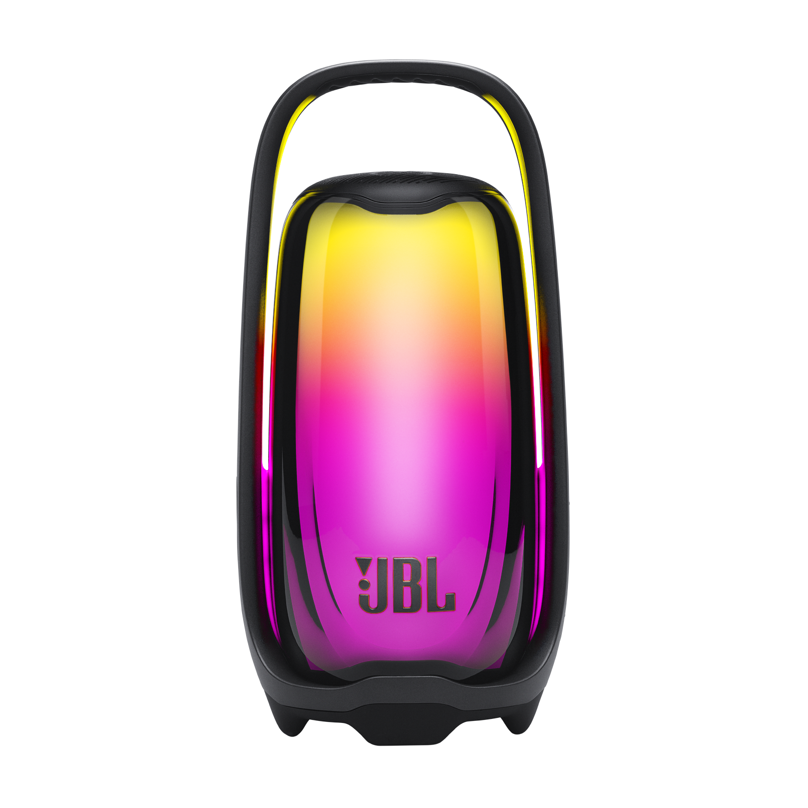 JBL Pulse 6 front view, light show blending from yellow to pink