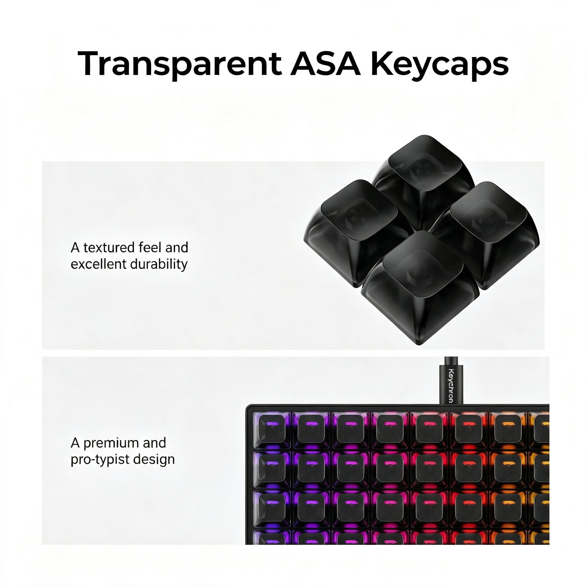 Close-up of translucent ASA keycap