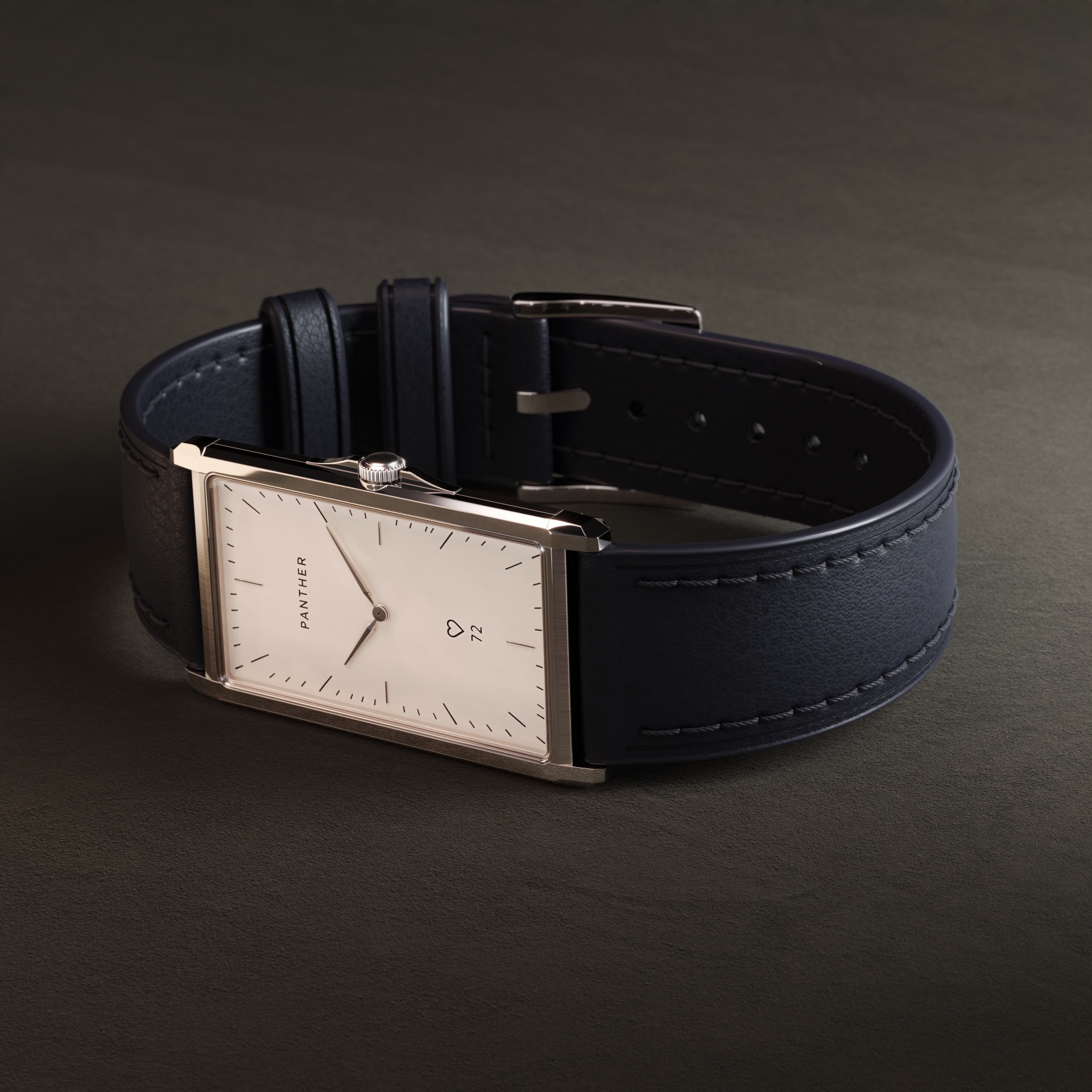 Combination of a navy fabric strap and white dial