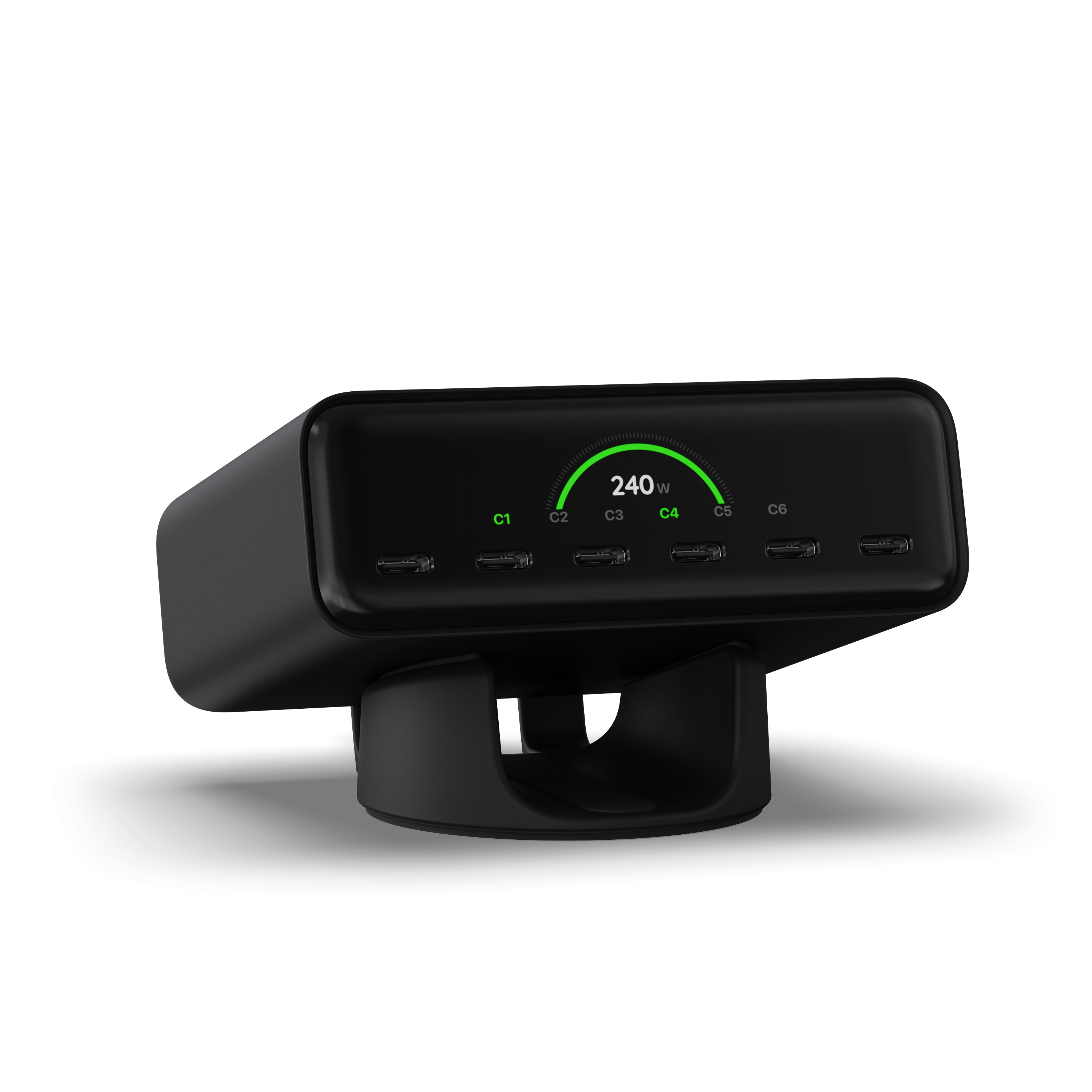 Satechi ChargeView 240W充電器の正面、LCDに240Wゲージが表示されている