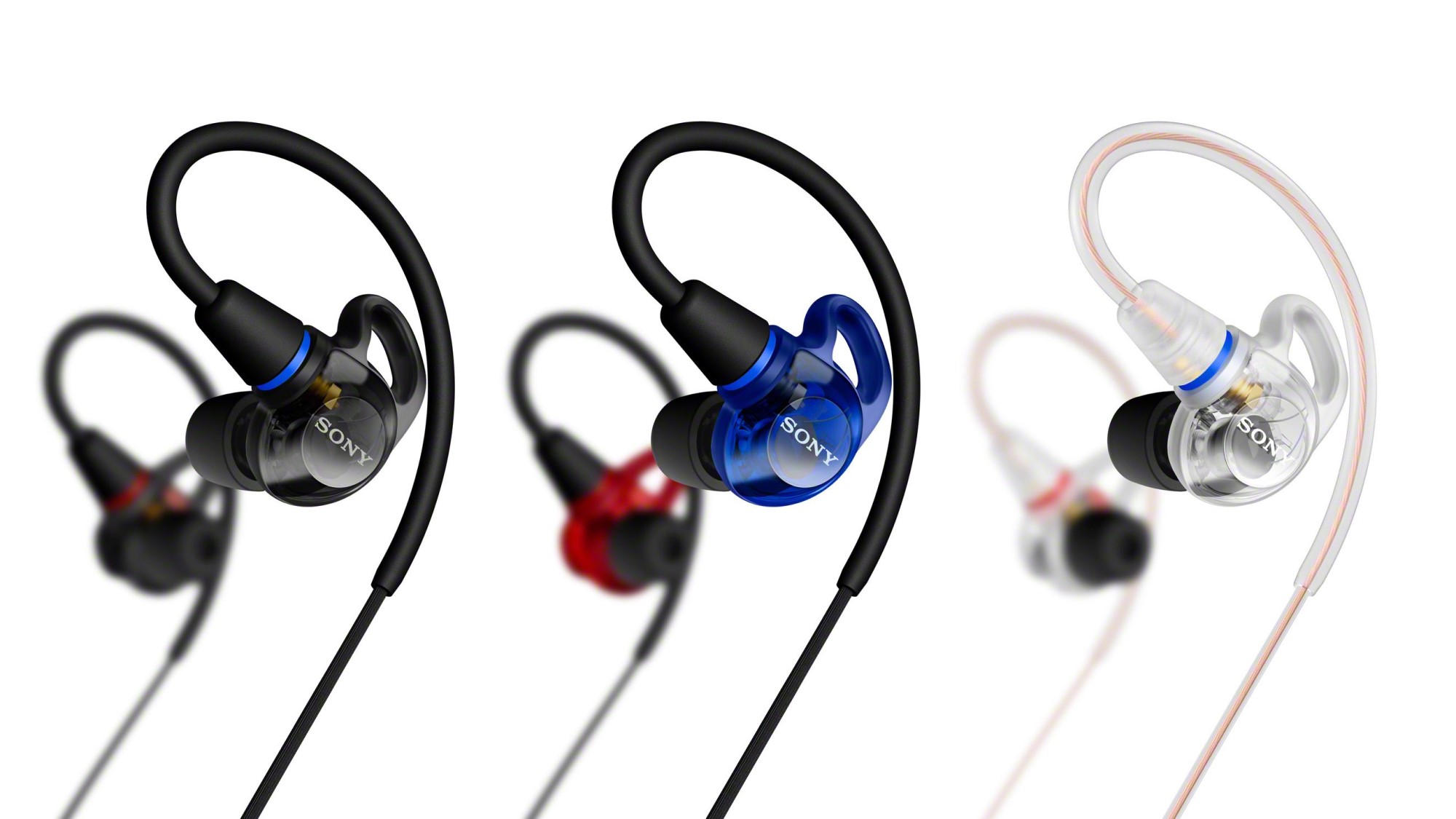 Sony IER-M500 컬러 라인업, 블랙·블루·클리어 3종 나열