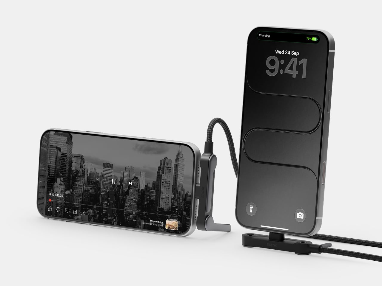 Statik PowerStand - 케이블 커넥터에 접이식 스탠드를 넣은 USB-C 케이블