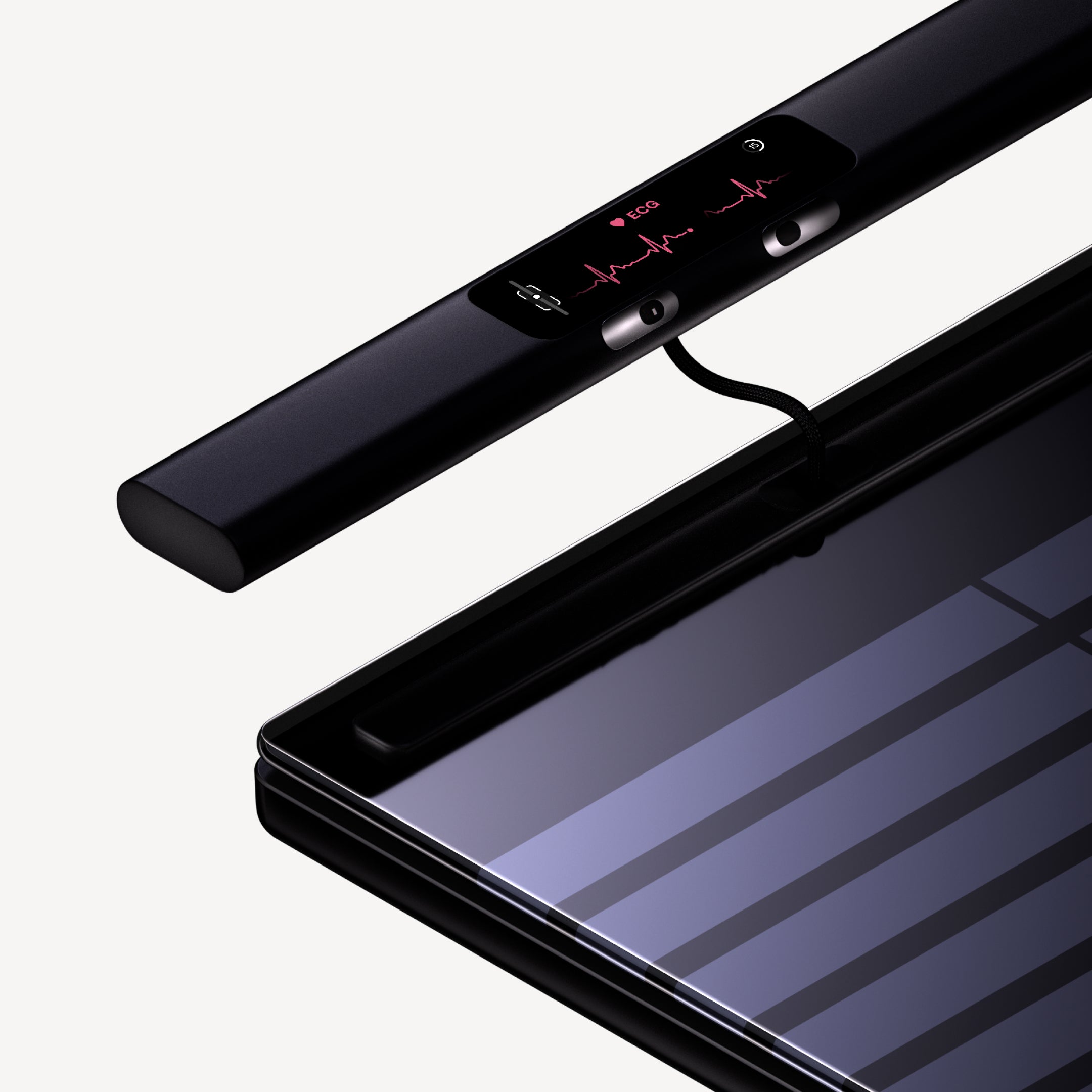 Withings BodyScan 2 클로즈업, 전극 패드와 유리 표면 디테일