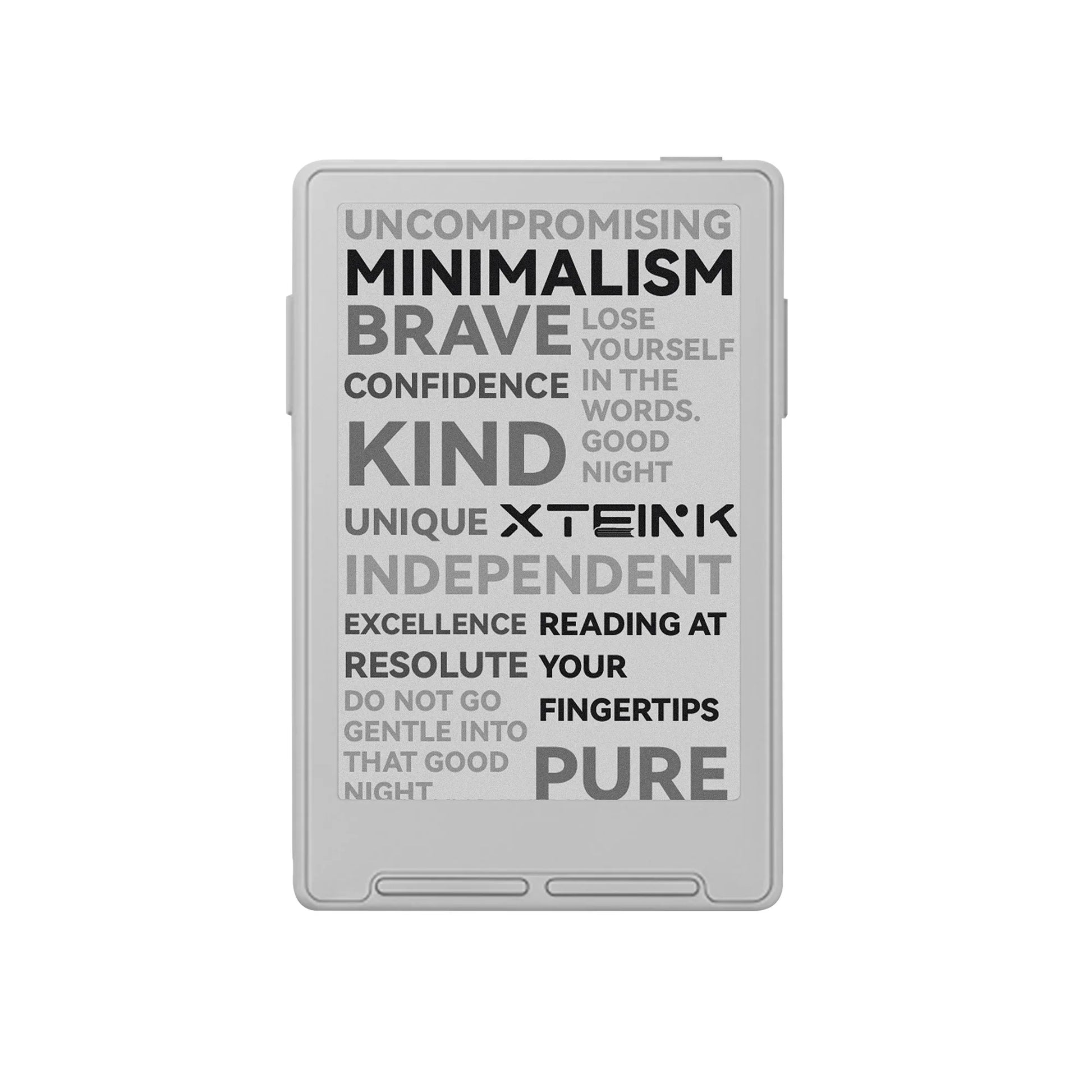 Xteink X3 스페이스 블랙 정면, E-Ink 화면에 미니멀리즘 타이포 스플래시